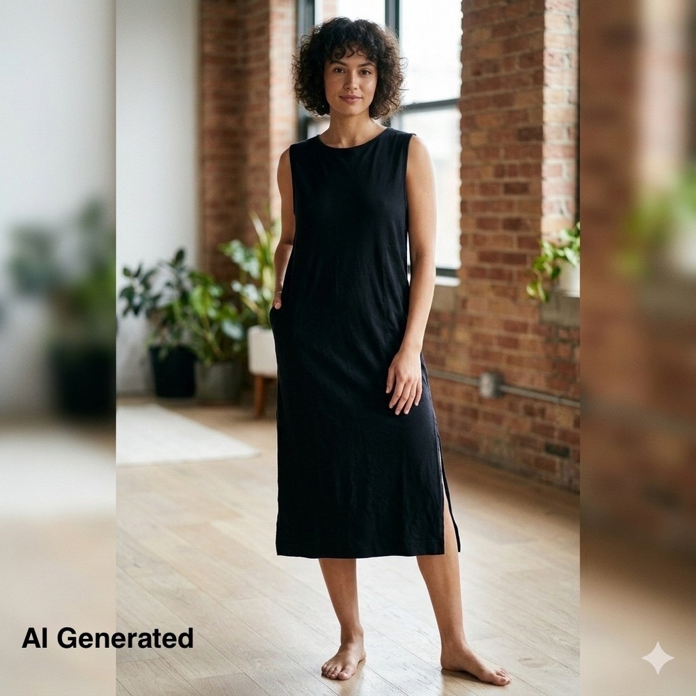 NWT Free People FP Beach Midi Dress Womens M Black Sleeveless Side‎ Slit Boho